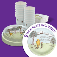 Winnie the Pooh Baby Shower Party Supplies 64 Piece Tableware Set Includes Large 9" Paper Plates Dessert Plates, Cups and Napkins Kit for 16