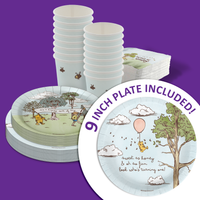 Winnie the Pooh 1st Birthday Paper Plates - 64 Piece Tableware Set Includes Large 9" Paper Plates Dessert Plates, Cups and Napkins Kit for 16