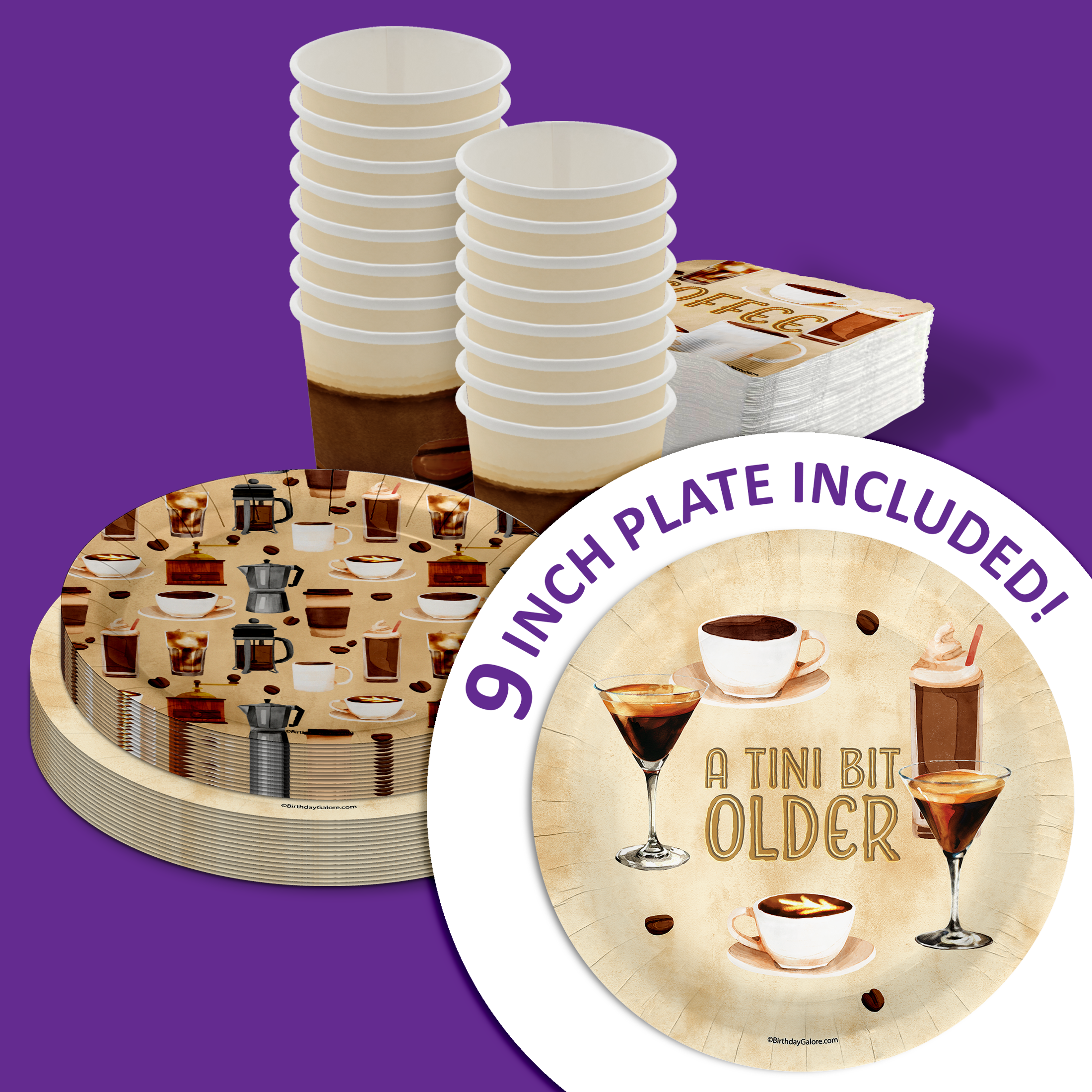 Tini Bit Older Coffee 21st Birthday Party Tableware Kit For 16 Guests 64 Piece