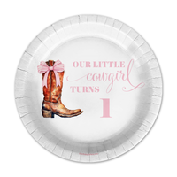 Pink Bows Western Cowgirl 1st Birthday Paper Plates - 64 Piece Tableware Set Includes Large 9" Paper Plates Dessert Plates, Cups and Napkins Kit for 16