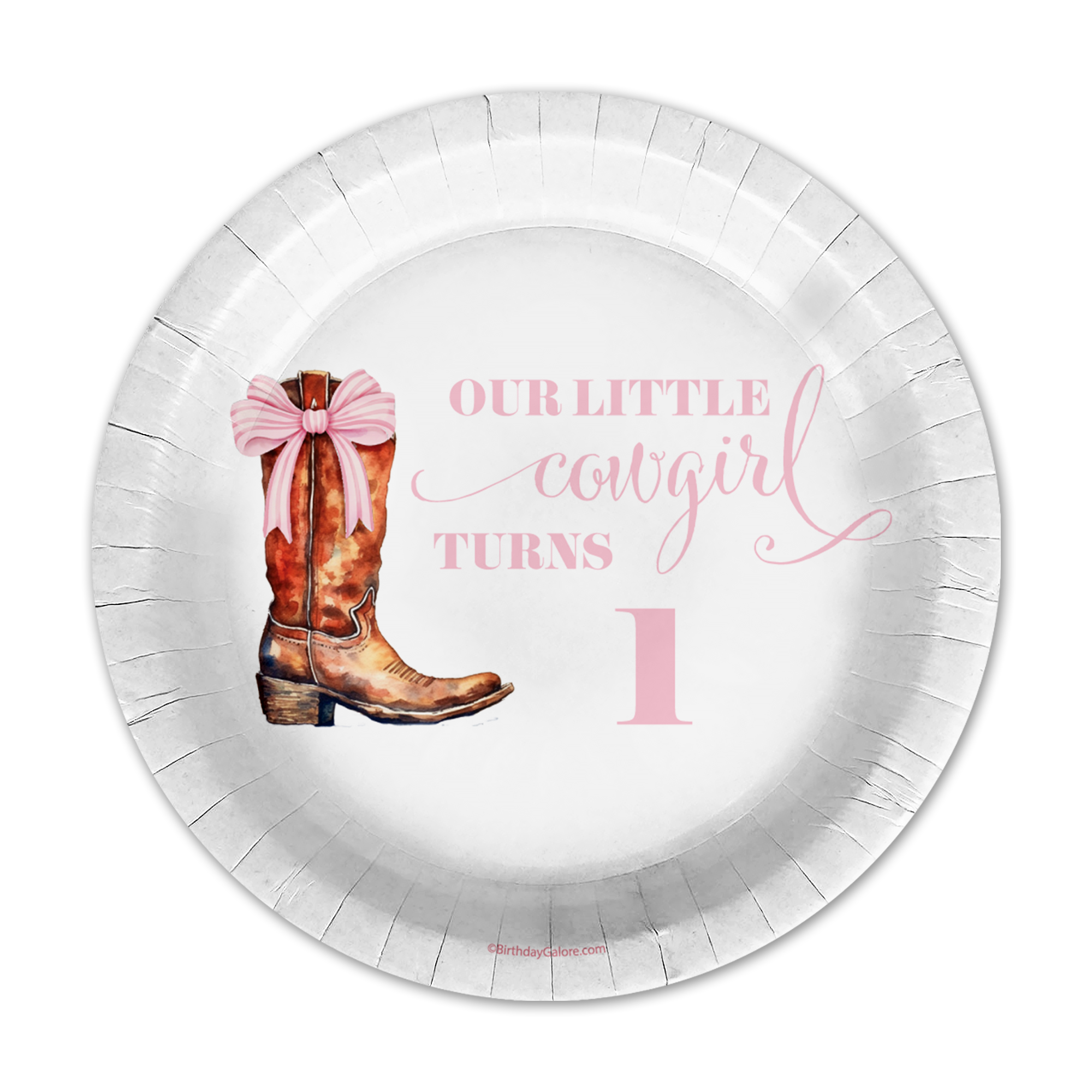Pink Bows Western Cowgirl 1st Birthday Paper Plates - 64 Piece Tableware Set Includes Large 9" Paper Plates Dessert Plates, Cups and Napkins Kit for 16
