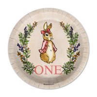 Peter Rabbit Girl's 1st Birthday Paper Plates - 64 Piece Tableware Set Includes Large 9" Paper Plates Dessert Plates, Cups and Napkins Kit for 16