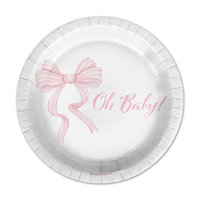 Ohh Baby Pink Bows Baby Shower Party Supplies 64 Piece Tableware Set Includes Large 9" Paper Plates Dessert Plates, Cups and Napkins Kit for 16