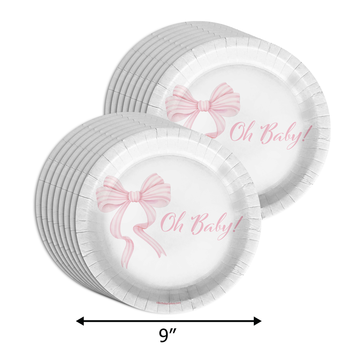 Ohh Baby Pink Bows Baby Shower Party Supplies 64 Piece Tableware Set Includes Large 9" Paper Plates Dessert Plates, Cups and Napkins Kit for 16