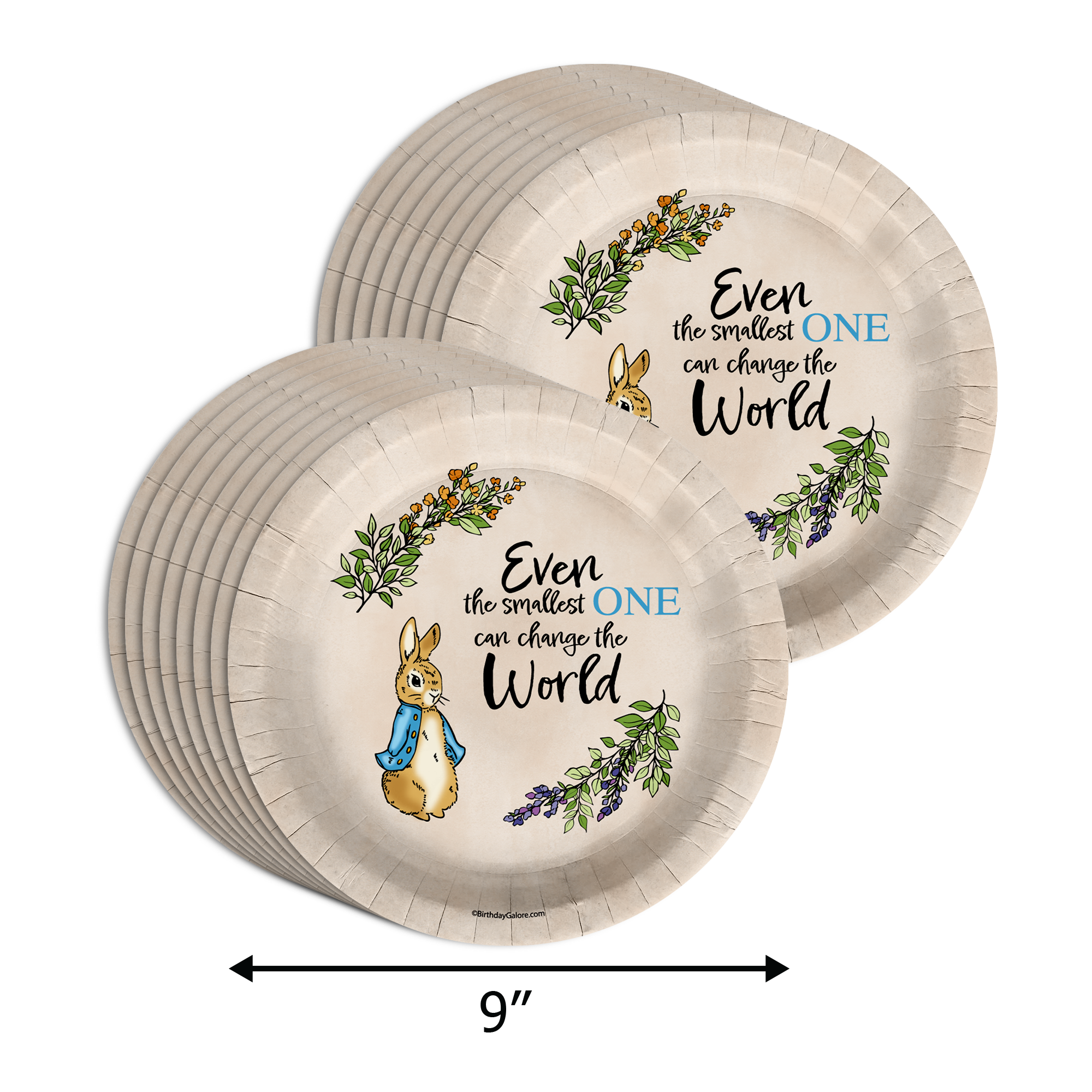 Peter Rabbit Boy's Baby Shower Party Supplies 64 Piece Tableware Set Includes Large 9" Paper Plates Dessert Plates, Cups and Napkins Kit for 16
