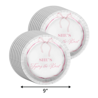 She's Tying The Knot Pink Bows Bridal Shower Party Supplies 64 Piece Tableware Set Includes Large 9" Paper Plates Dessert Plates, Cups and Napkins Kit for 16