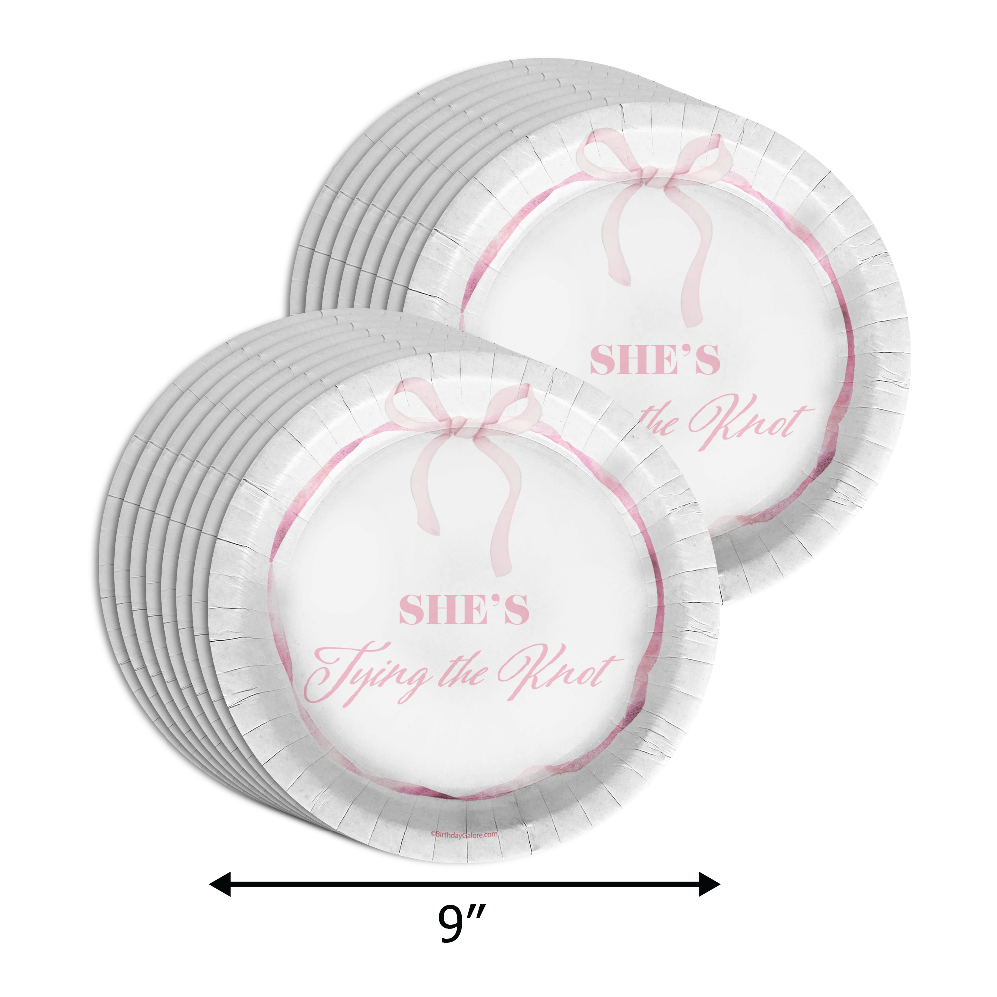 She's Tying The Knot Pink Bows Bridal Shower Party Supplies 64 Piece Tableware Set Includes Large 9" Paper Plates Dessert Plates, Cups and Napkins Kit for 16