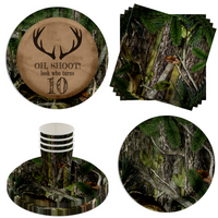 Deer Hunting 10th Birthday Party Supplies 64 Piece Tableware Set Includes Large 9" Paper Plates Dessert Plates, Cups and Napkins Kit for 16
