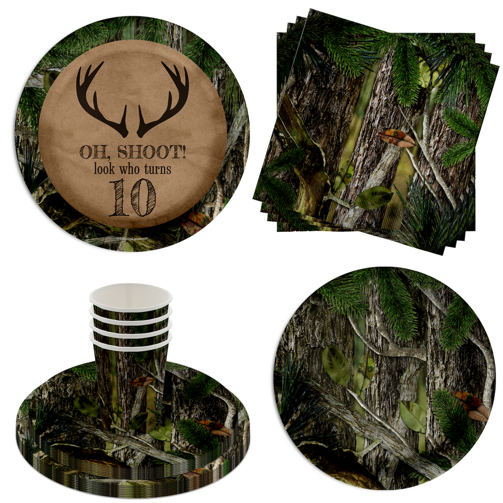 Deer Hunting 10th Birthday Party Supplies 64 Piece Tableware Set