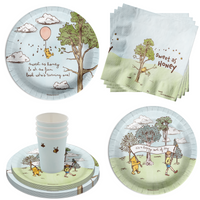Winnie the Pooh 1st Birthday Paper Plates - 64 Piece Tableware Set Includes Large 9" Paper Plates Dessert Plates, Cups and Napkins Kit for 16