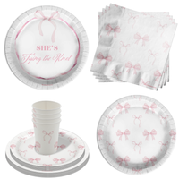 She's Tying The Knot Pink Bows Bridal Shower Party Supplies 64 Piece Tableware Set Includes Large 9" Paper Plates Dessert Plates, Cups and Napkins Kit for 16
