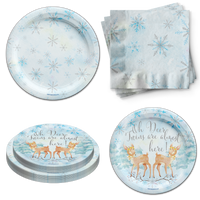 Oh Deer Twins Are Almost Here! Baby Shower Tableware Kit For 24 Guests