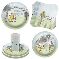 Winnie the Pooh Baby Shower Party Supplies 64 Piece Tableware Set Includes Large 9" Paper Plates Dessert Plates, Cups and Napkins Kit for 16