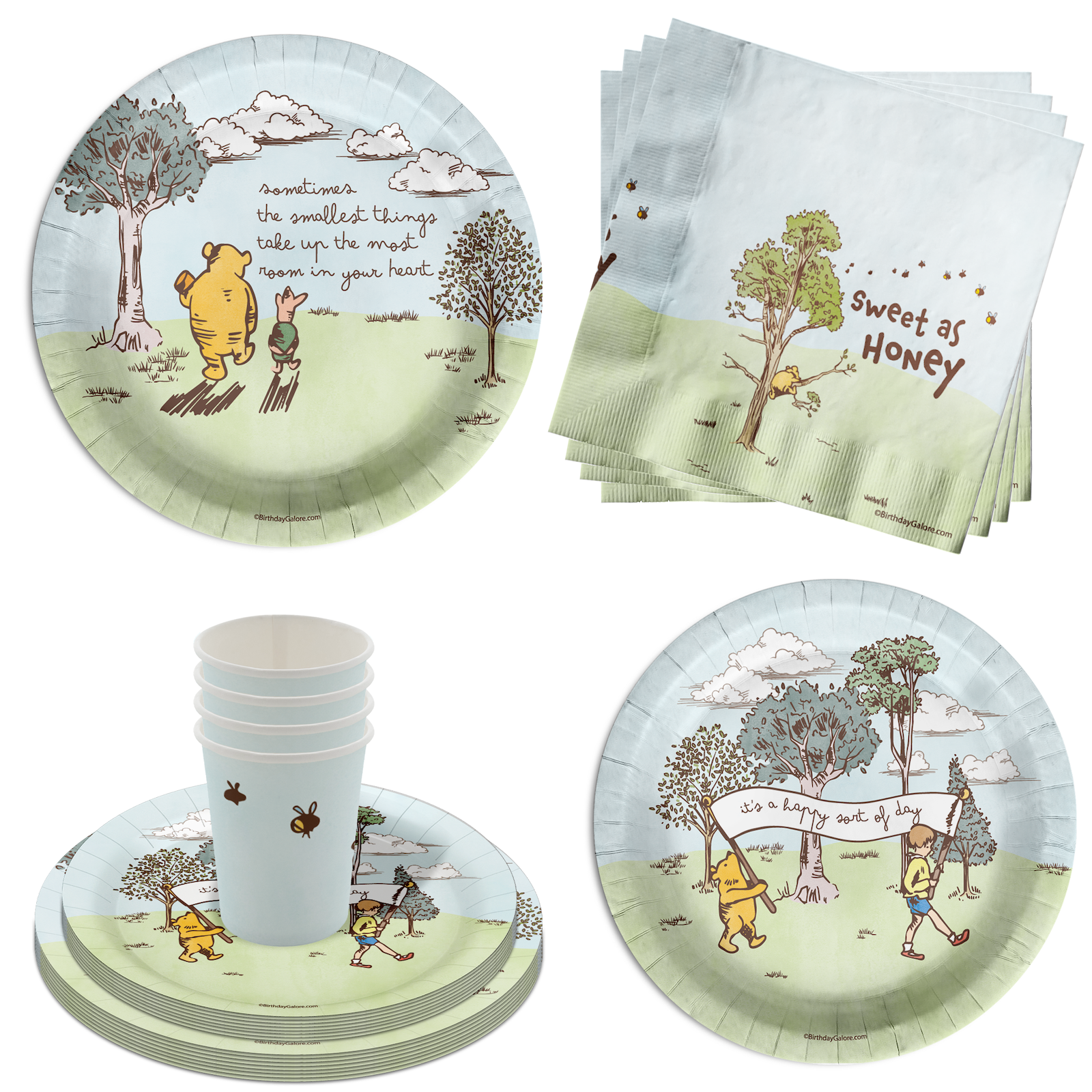 Winnie the Pooh Baby Shower Party Supplies 64 Piece Tableware Set Includes Large 9" Paper Plates Dessert Plates, Cups and Napkins Kit for 16