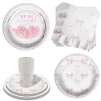 We're Tutu Excited Pink Bows Baby Shower Party Supplies 64 Piece Tableware Set Includes Large 9" Paper Plates Dessert Plates, Cups and Napkins Kit for 16