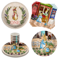 Peter Rabbit Girl's 1st Birthday Paper Plates - 64 Piece Tableware Set Includes Large 9" Paper Plates Dessert Plates, Cups and Napkins Kit for 16