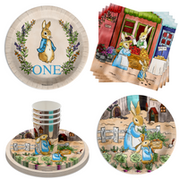 Peter Rabbit Boy's 1st Birthday Paper Plates - 64 Piece Tableware Set Includes Large 9" Paper Plates Dessert Plates, Cups and Napkins Kit for 16