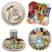 Peter Rabbit Boy's Baby Shower Party Supplies 64 Piece Tableware Set Includes Large 9" Paper Plates Dessert Plates, Cups and Napkins Kit for 16