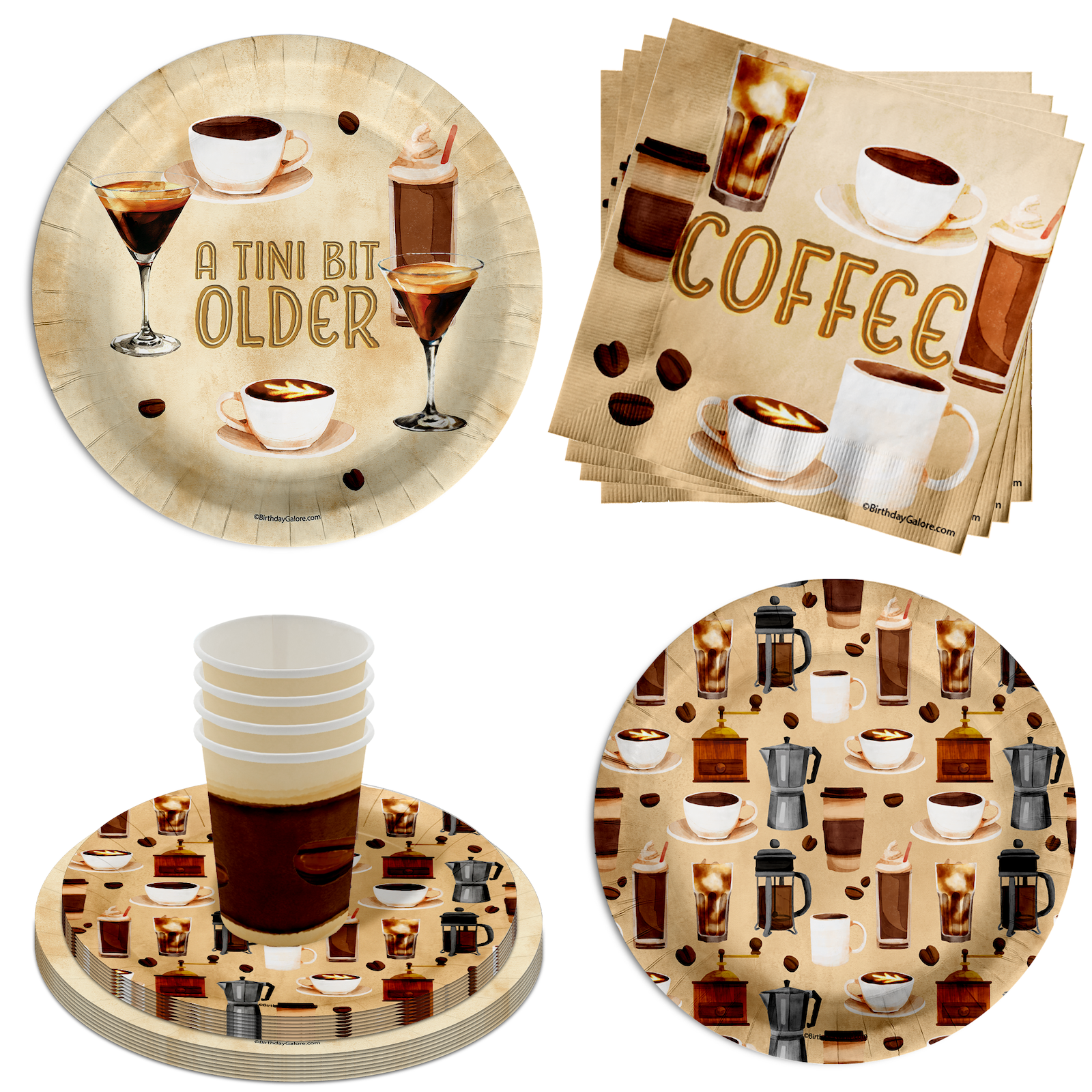 Tini Bit Older Coffee 21st Birthday Party Tableware Kit For 16 Guests 64 Piece
