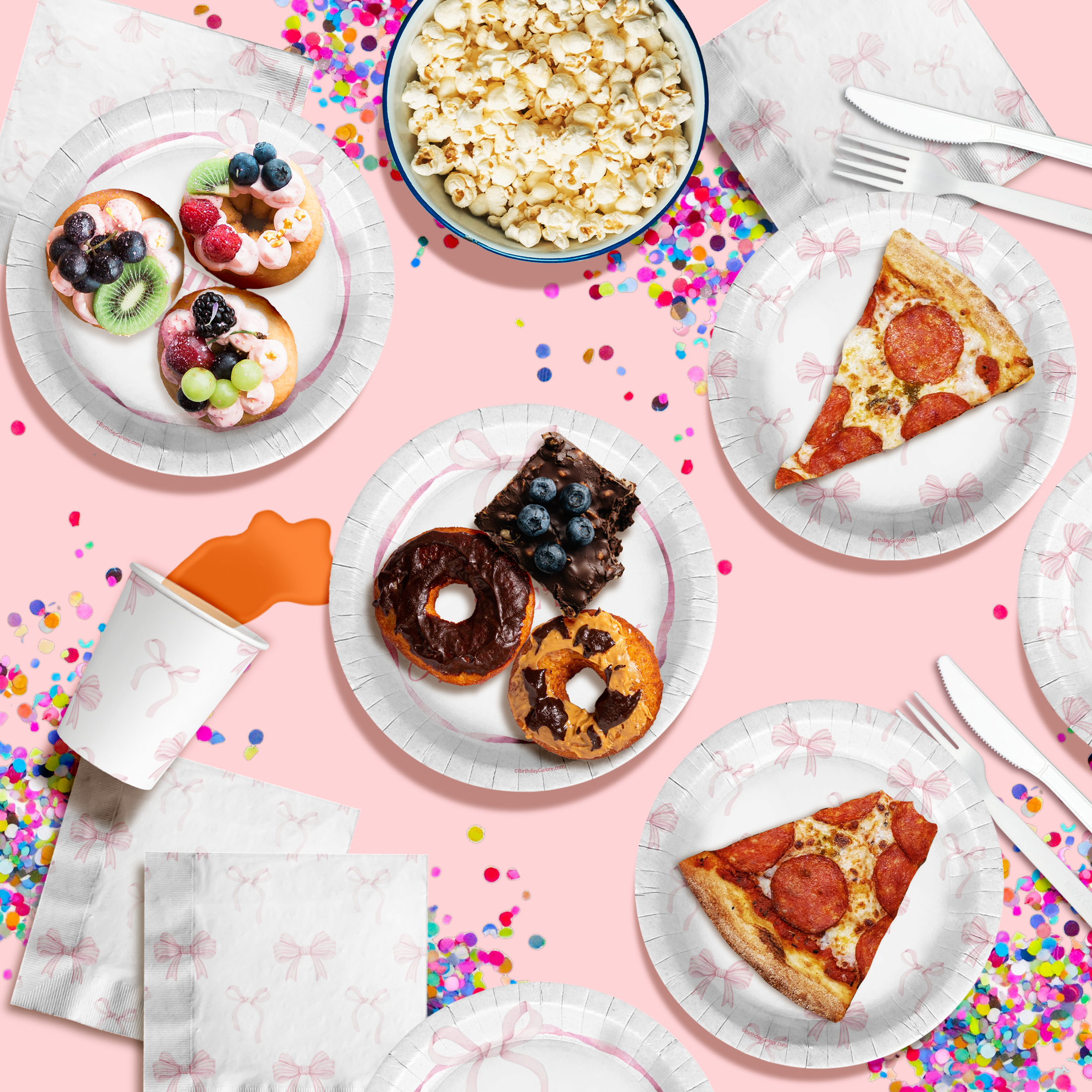 She's Tying The Knot Pink Bows Bridal Shower Party Supplies 64 Piece Tableware Set Includes Large 9" Paper Plates Dessert Plates, Cups and Napkins Kit for 16