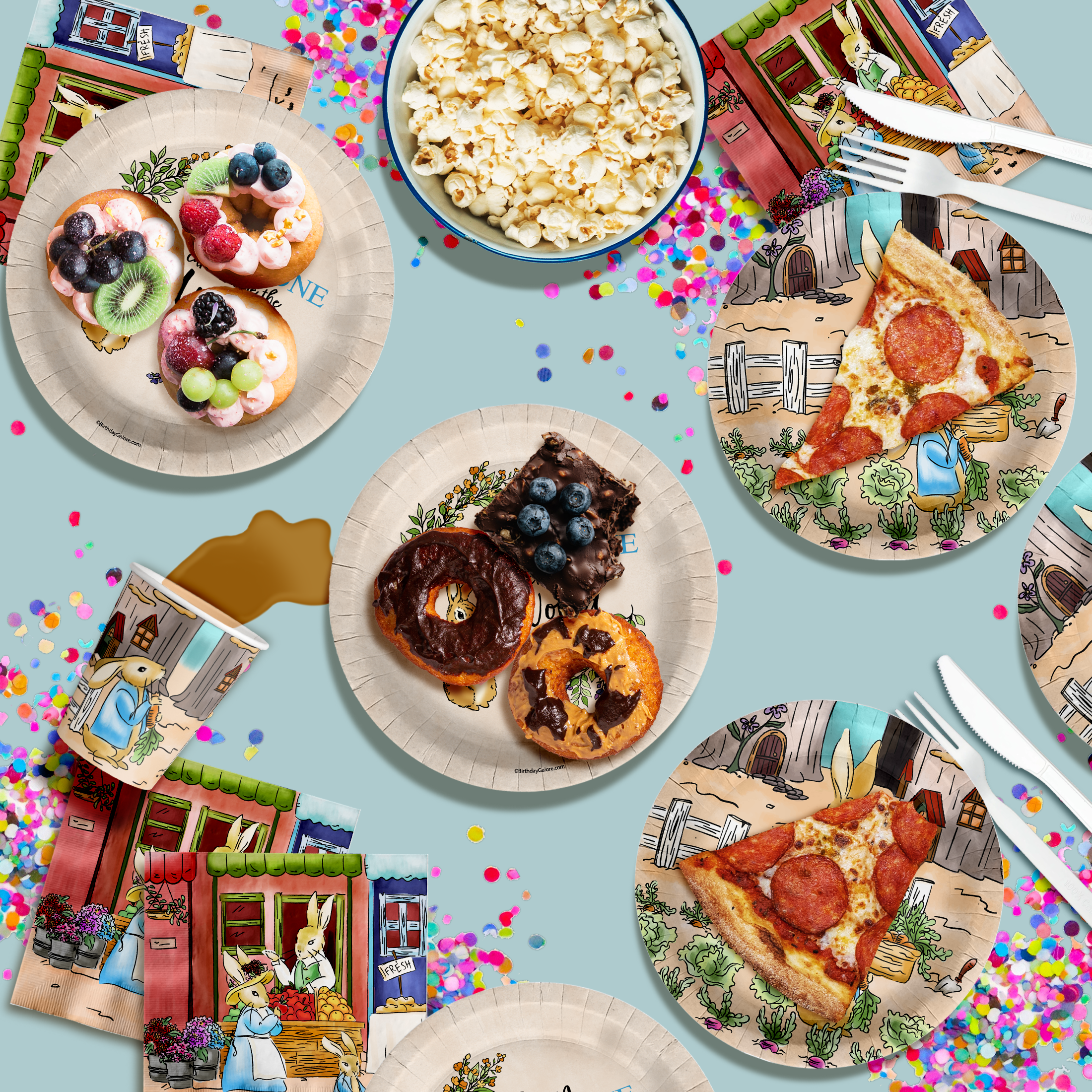 Peter Rabbit Boy's Baby Shower Party Supplies 64 Piece Tableware Set Includes Large 9" Paper Plates Dessert Plates, Cups and Napkins Kit for 16