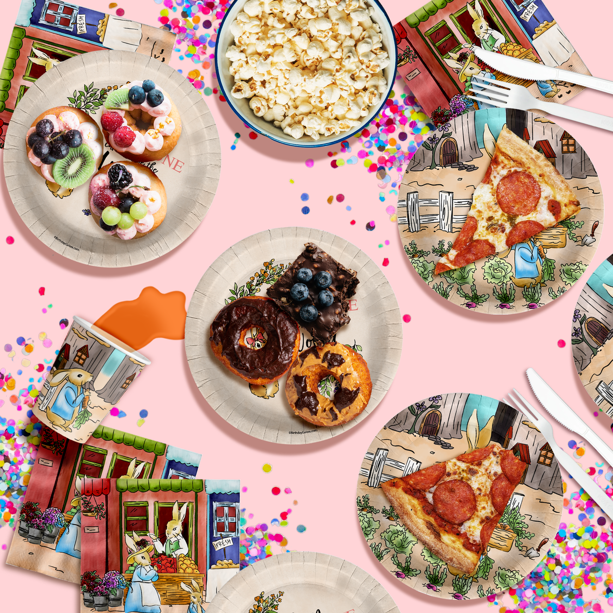 Peter Rabbit Girl's Baby Shower Party Supplies 64 Piece Tableware Set Includes Large 9" Paper Plates Dessert Plates, Cups and Napkins Kit for 16