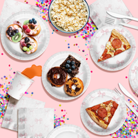 A Little Cowgirl On The Way Pink Bows Baby Shower Party Supplies 64 Piece Tableware Set Includes Large 9" Paper Plates Dessert Plates, Cups and Napkins Kit for 16