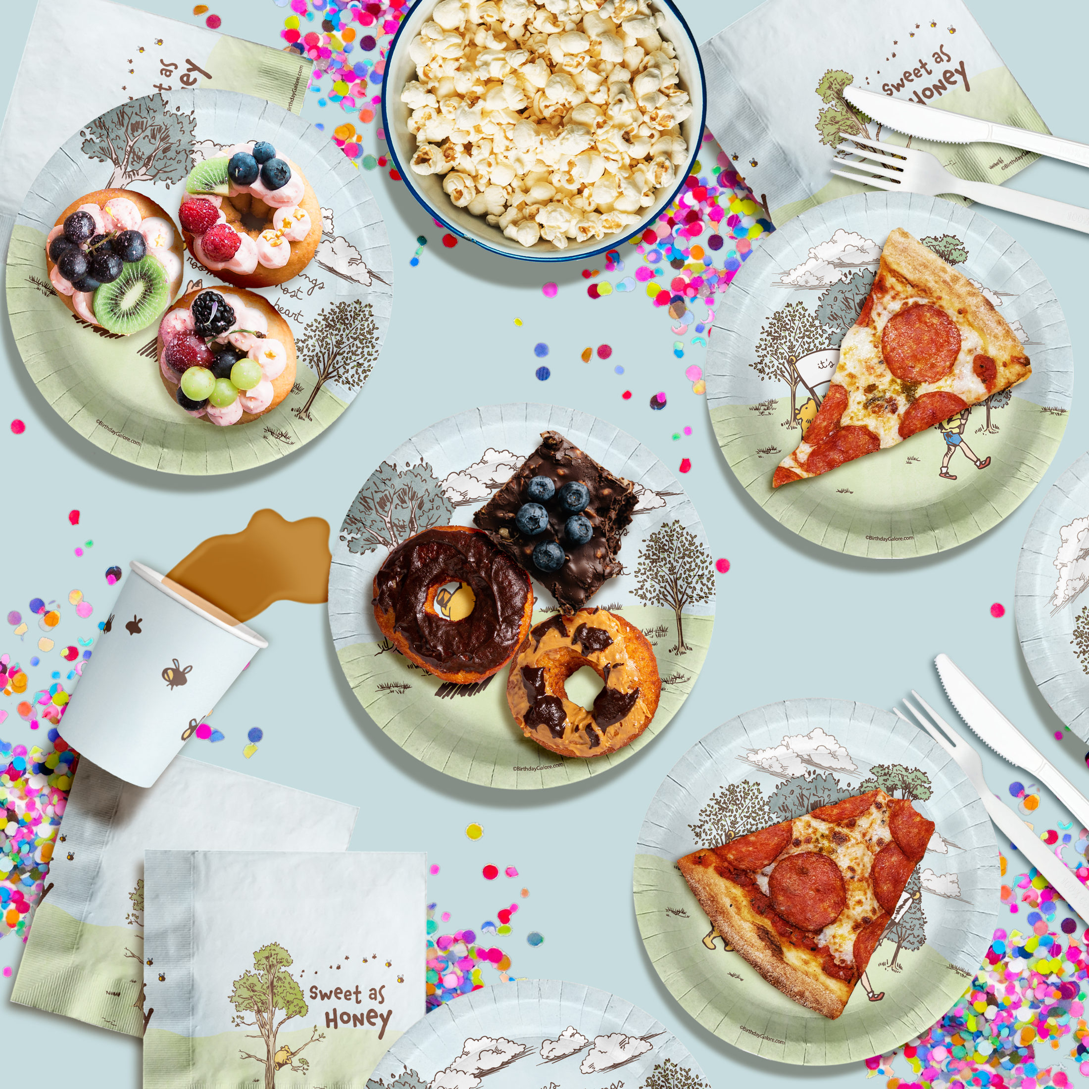 Winnie the Pooh Baby Shower Party Supplies 64 Piece Tableware Set Includes Large 9" Paper Plates Dessert Plates, Cups and Napkins Kit for 16
