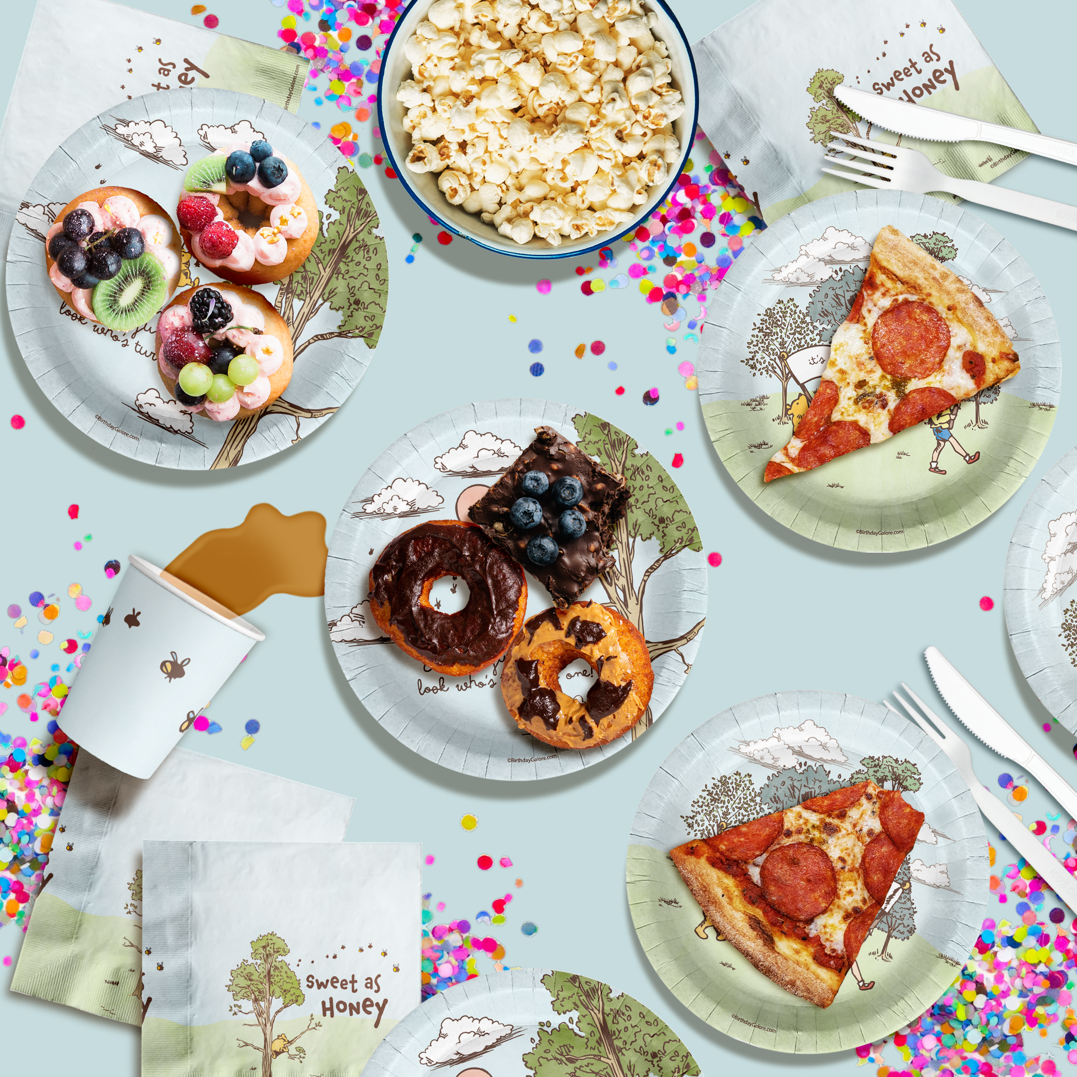Winnie the Pooh 1st Birthday Paper Plates - 64 Piece Tableware Set Includes Large 9" Paper Plates Dessert Plates, Cups and Napkins Kit for 16