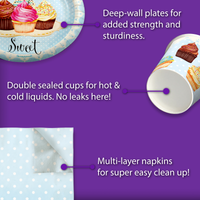 Have Your Cake and Eat it Two Cupcake 2nd Birthay Party Supplies 64 Piece Tableware Set Includes Large 9" Paper Plates Dessert Plates, Cups and Napkins Kit for 16