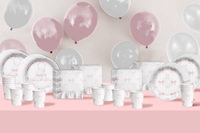 She's Tying The Knot Pink Bows Bridal Shower Party Supplies 64 Piece Tableware Set Includes Large 9" Paper Plates Dessert Plates, Cups and Napkins Kit for 16