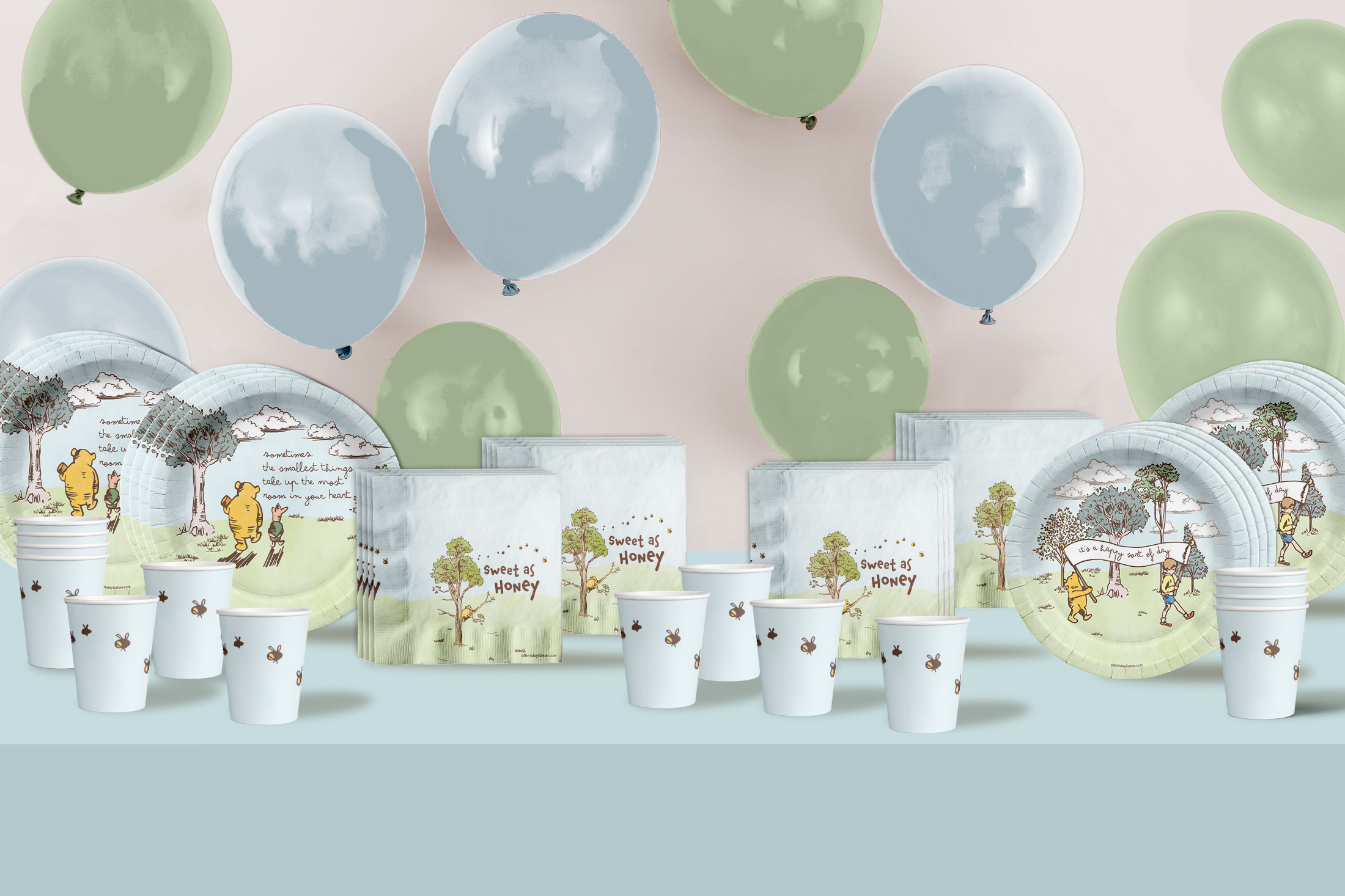 Winnie the Pooh Baby Shower Party Supplies 64 Piece Tableware Set Includes Large 9" Paper Plates Dessert Plates, Cups and Napkins Kit for 16