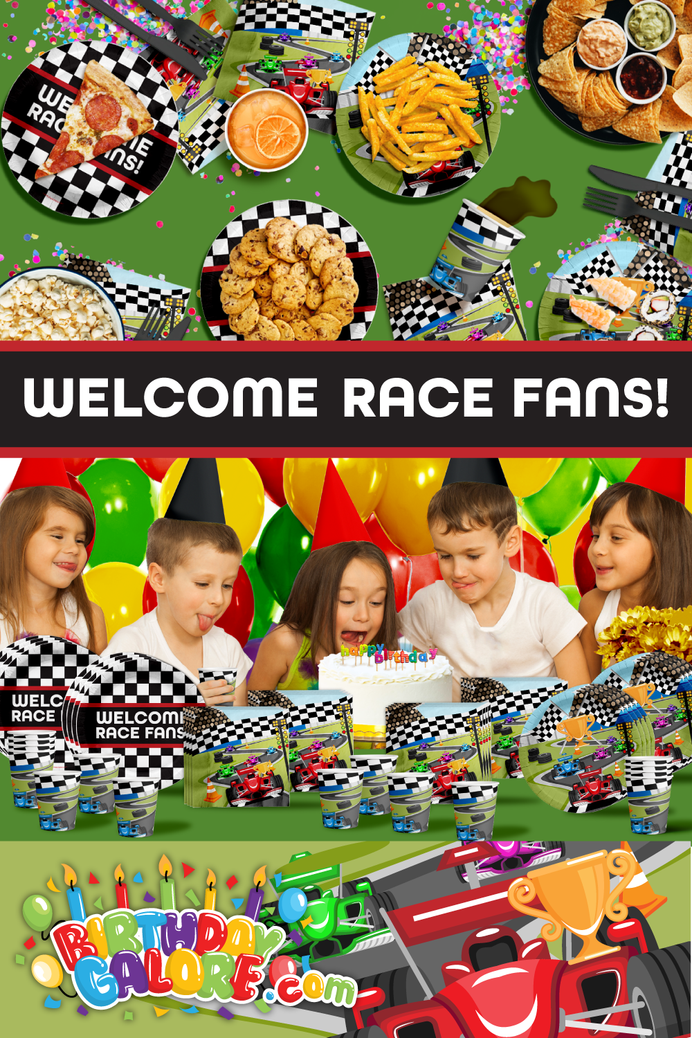 Welcome Race Fans Race Car Birthday Party Tableware Kit For 16 Guests 64 Piece