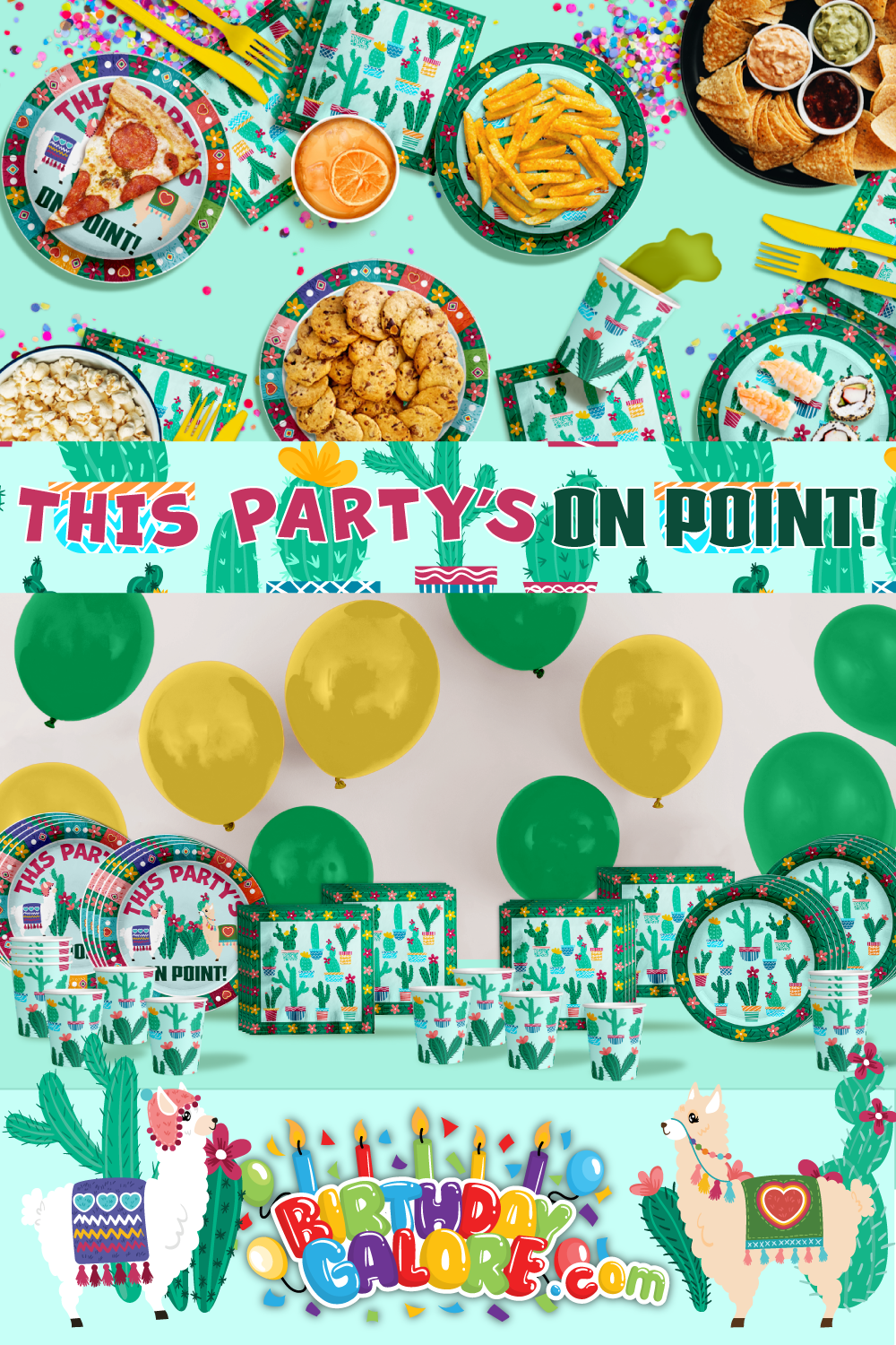 This Party is on Point Cactus Birthday Party Tableware Kit For 16 Guests 64 Piece