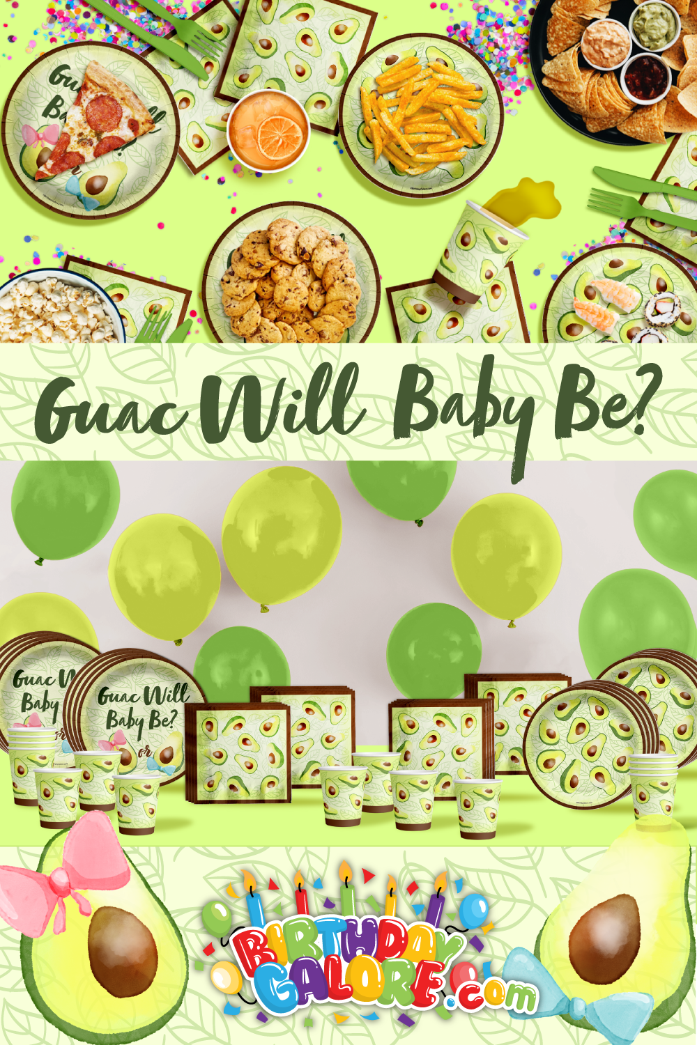 Guac Will Baby Be? Gender Reveal Party Tableware Kit For 16 Guests 64 Piece