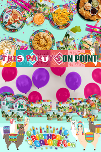 This Party is on Point Llama Birthday Party Tableware Kit For 16 Guests 64 Piece