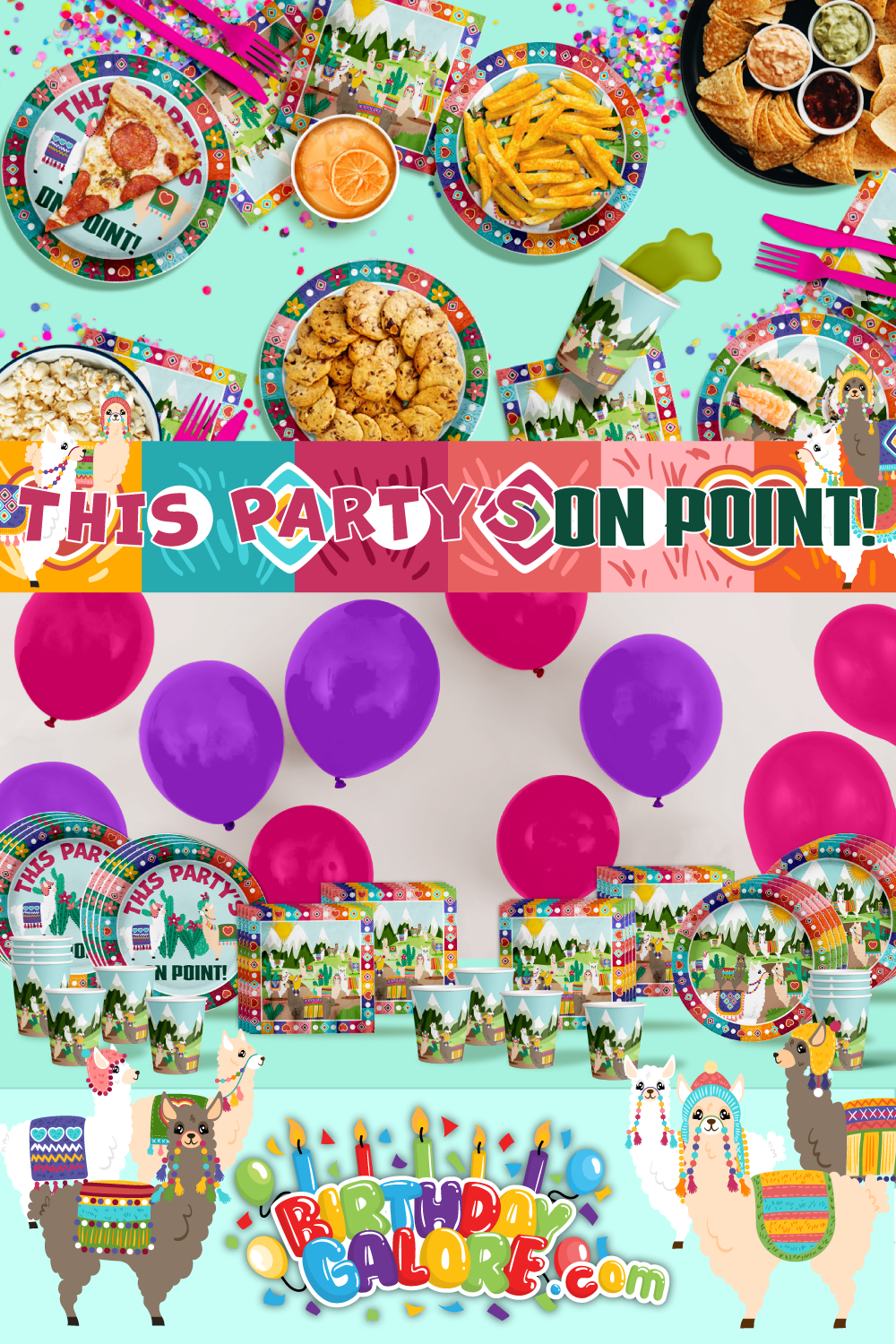This Party is on Point Llama Birthday Party Tableware Kit For 16 Guests 64 Piece