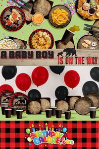 Adventures Awaits Baby Boy Baby Shower Tree Tableware Kit For 16 Guests 64 Piece