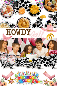 Howdy Y'all It's A Party Cow Print Birthday Party Tableware Kit For 16 Guests 64 Piece