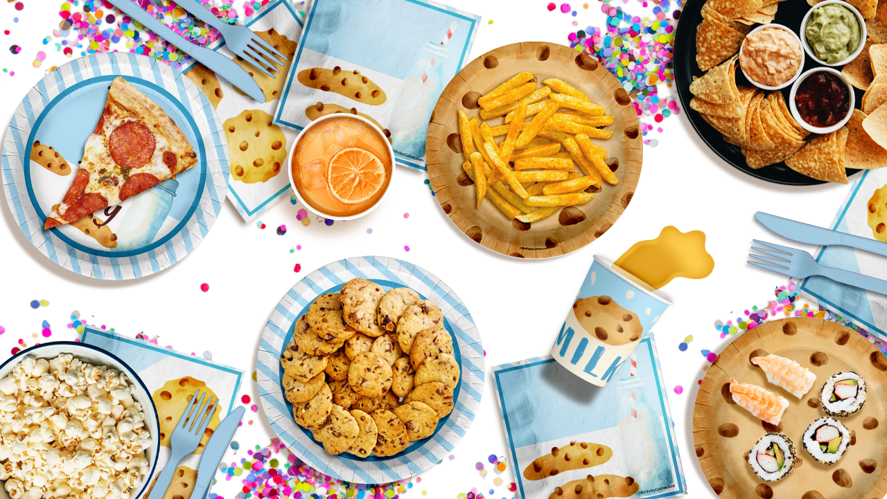 Boy oh Boy Milk and Cookies Baby Shower Party Supplies 64 Piece Tableware Set Includes Large 9" Paper Plates Dessert Plates, Cups and Napkins Kit for 16