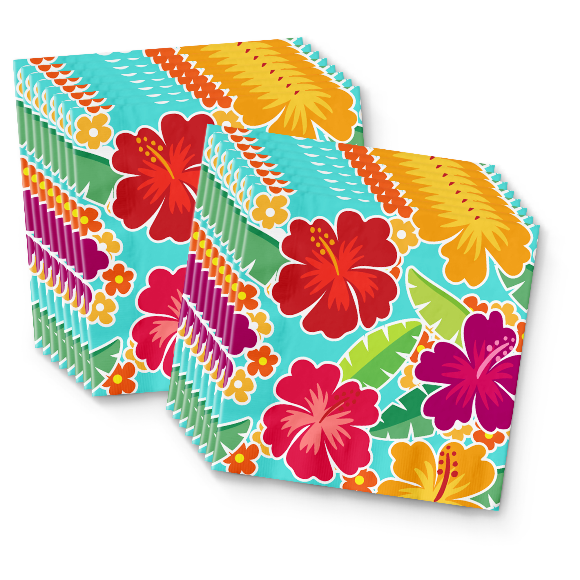 Hawaiian Luau Hibiscus Flower Birthday Party Tableware Kit For 16 Guests - BirthdayGalore.com