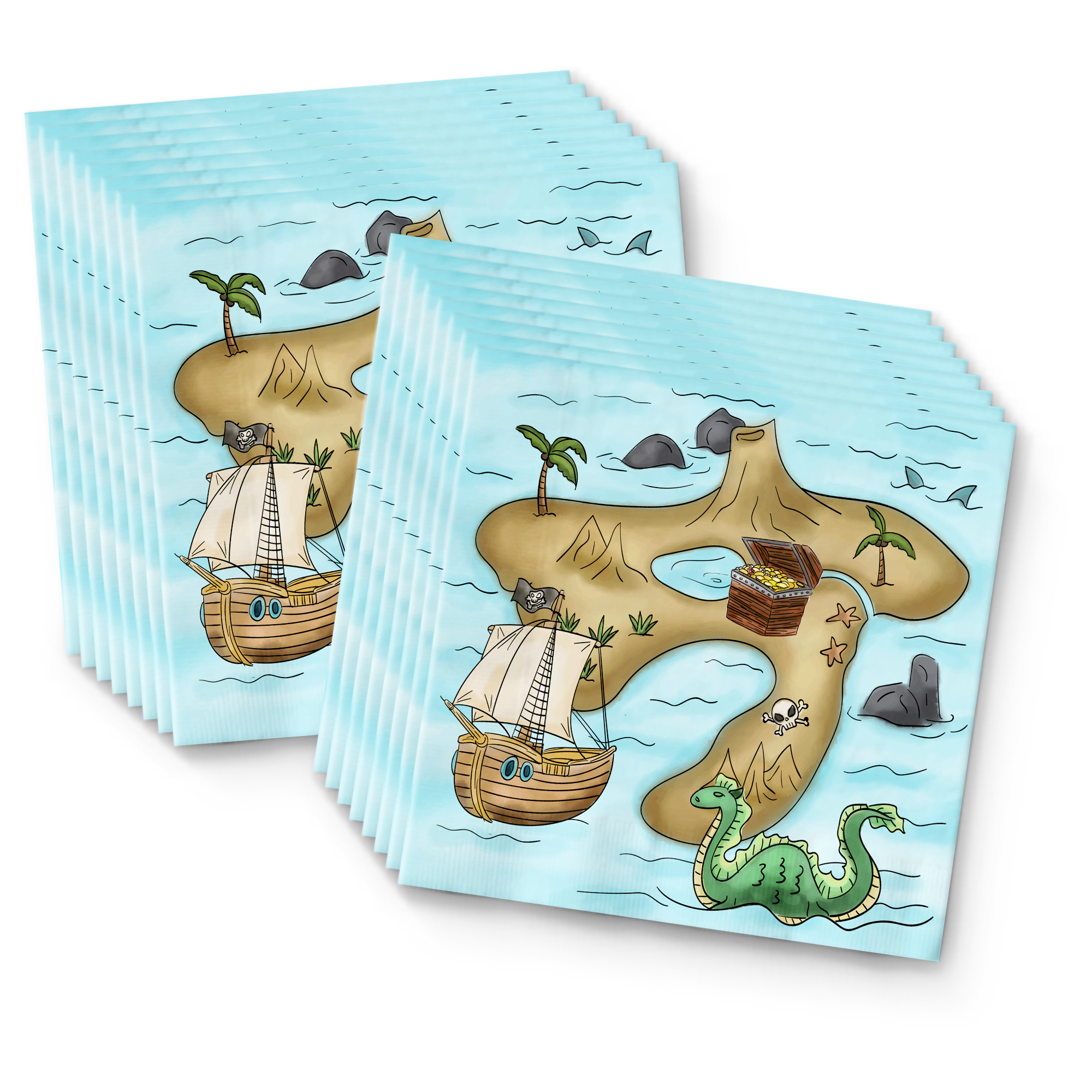 Pirate Treasure Map Birthday Party Tableware Kit For 16 Guests - BirthdayGalore.com