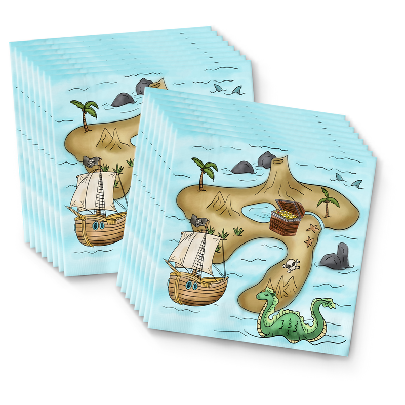 Pirate Treasure Map Birthday Party Tableware Kit For 16 Guests - BirthdayGalore.com