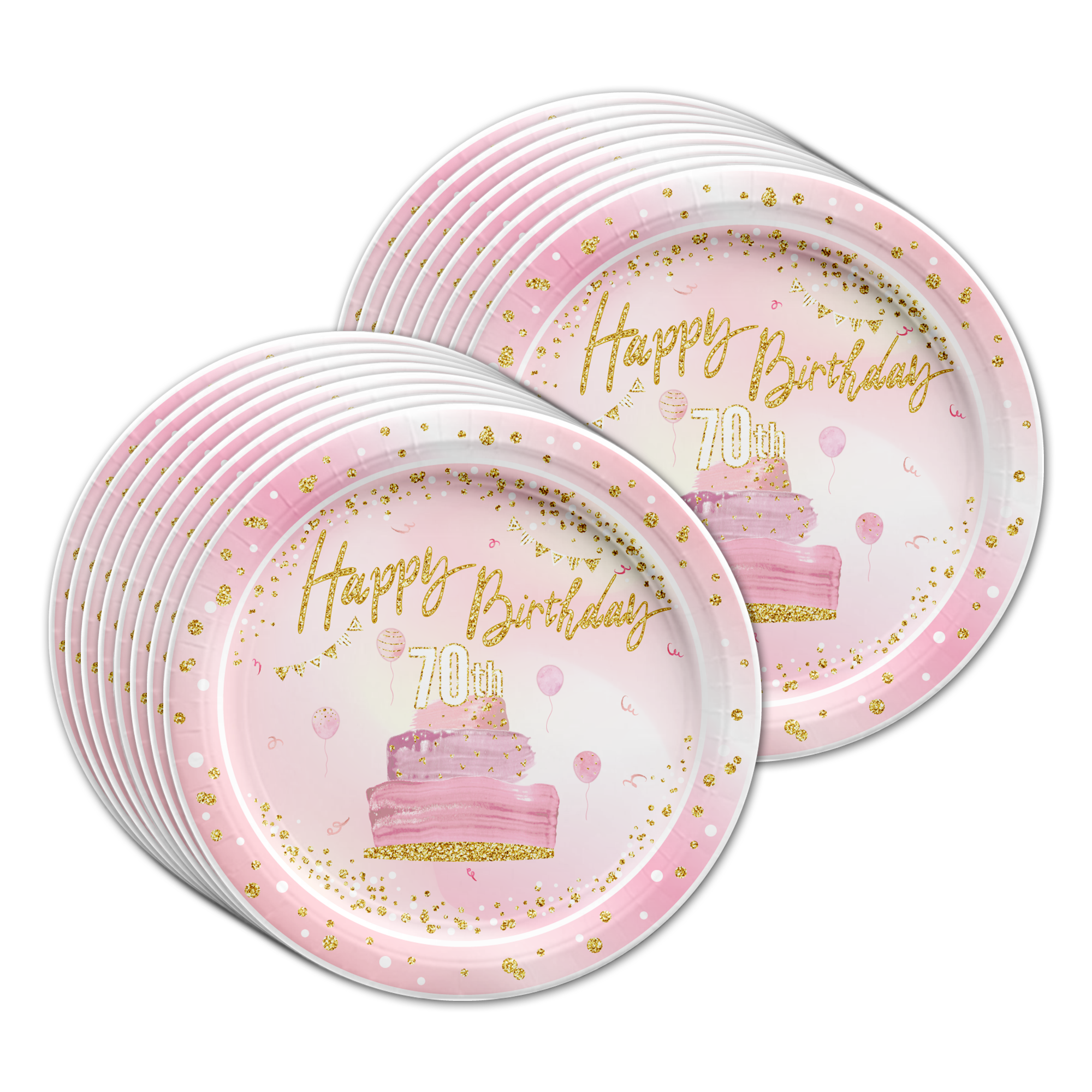70th Birthday Pink & Gold Party Tableware Kit For 16 Guests - BirthdayGalore.com