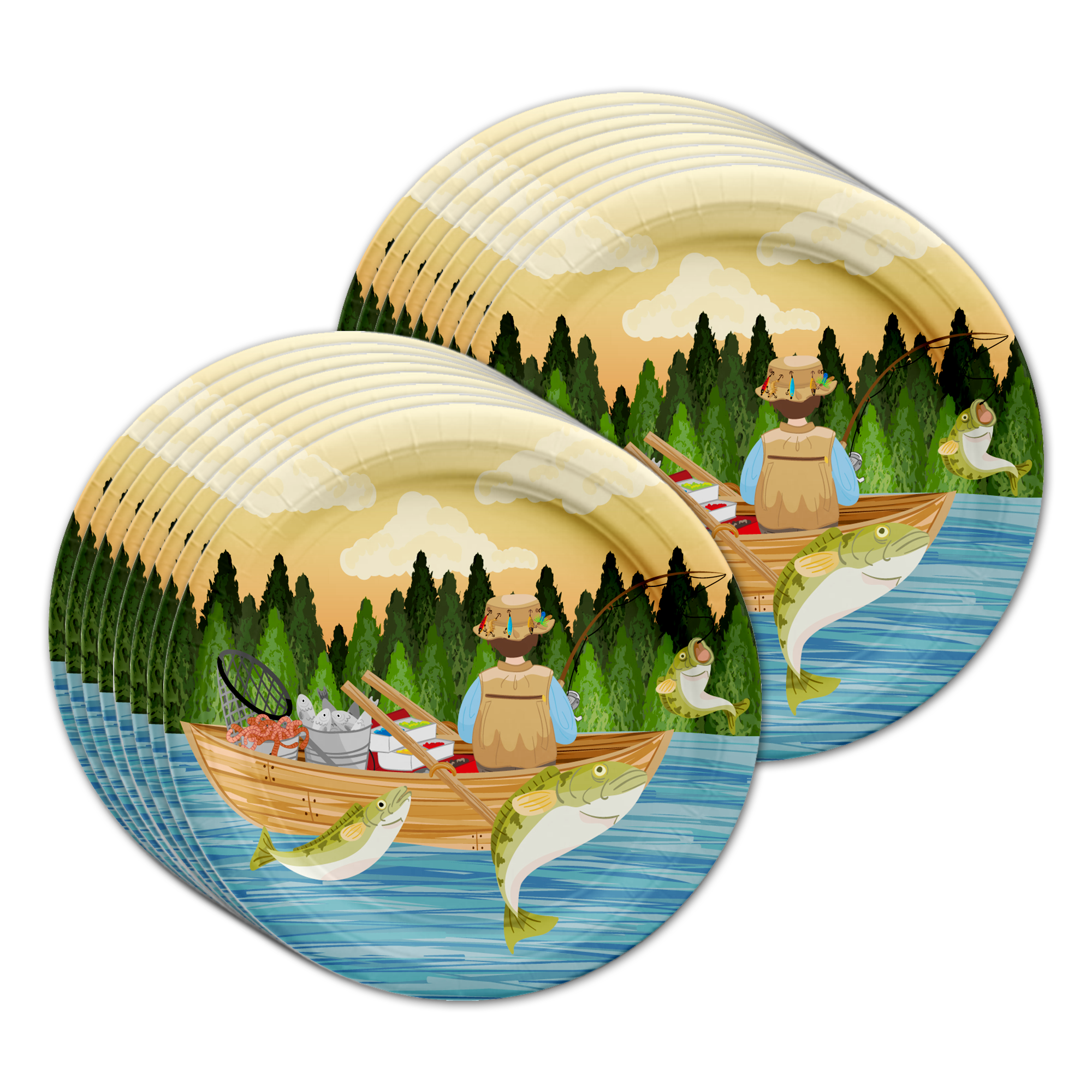 Gone Fishing Party Birthday Party Tableware Kit For 16 Guests - BirthdayGalore.com