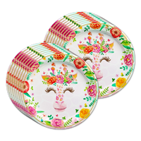 Floral Giraffe Birthday Party Tableware Kit For 16 Guests