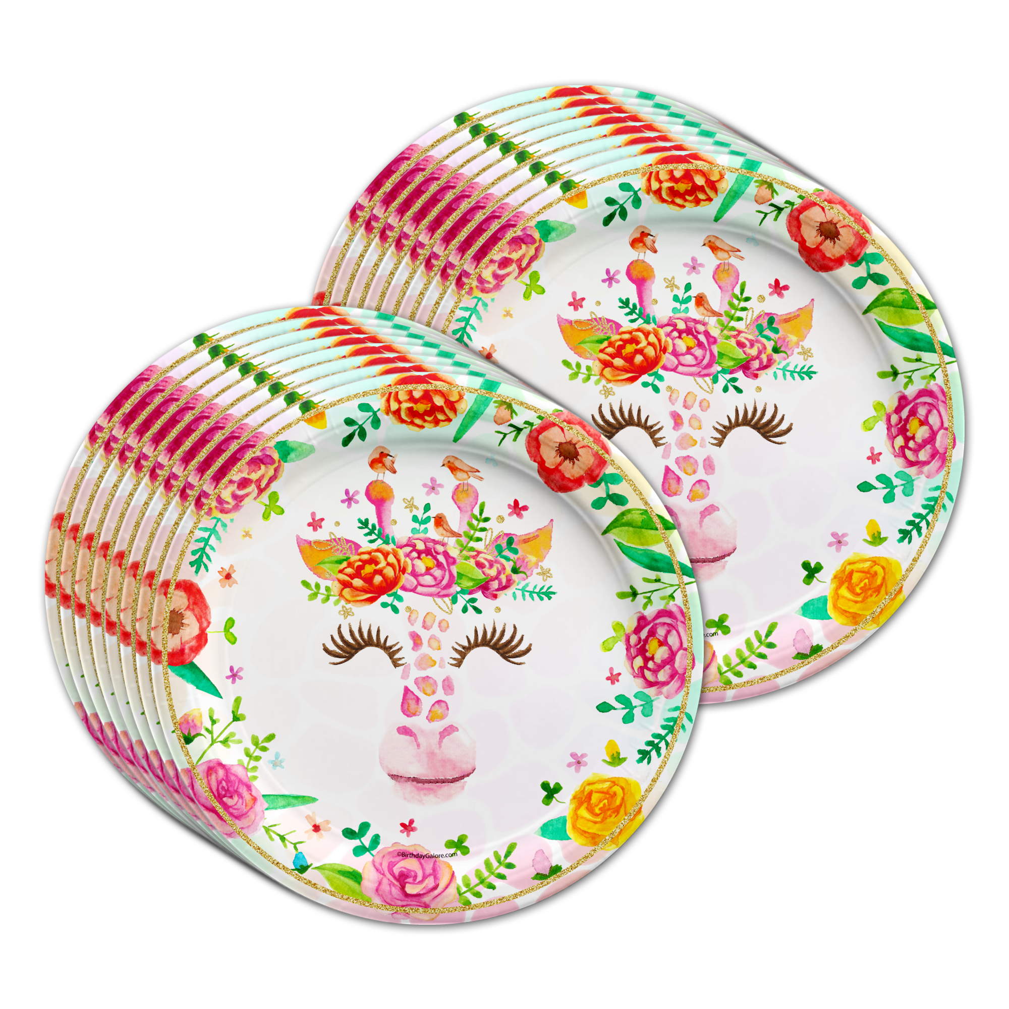 Floral Giraffe Birthday Party Tableware Kit For 16 Guests
