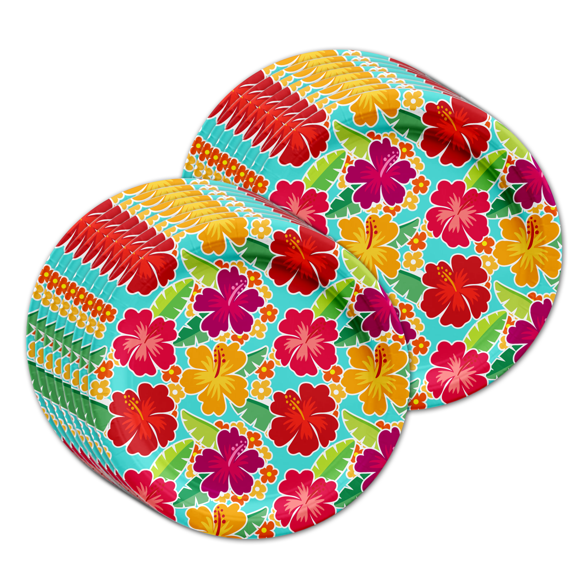 Hawaiian Luau Hibiscus Flower Birthday Party Tableware Kit For 16 Guests - BirthdayGalore.com