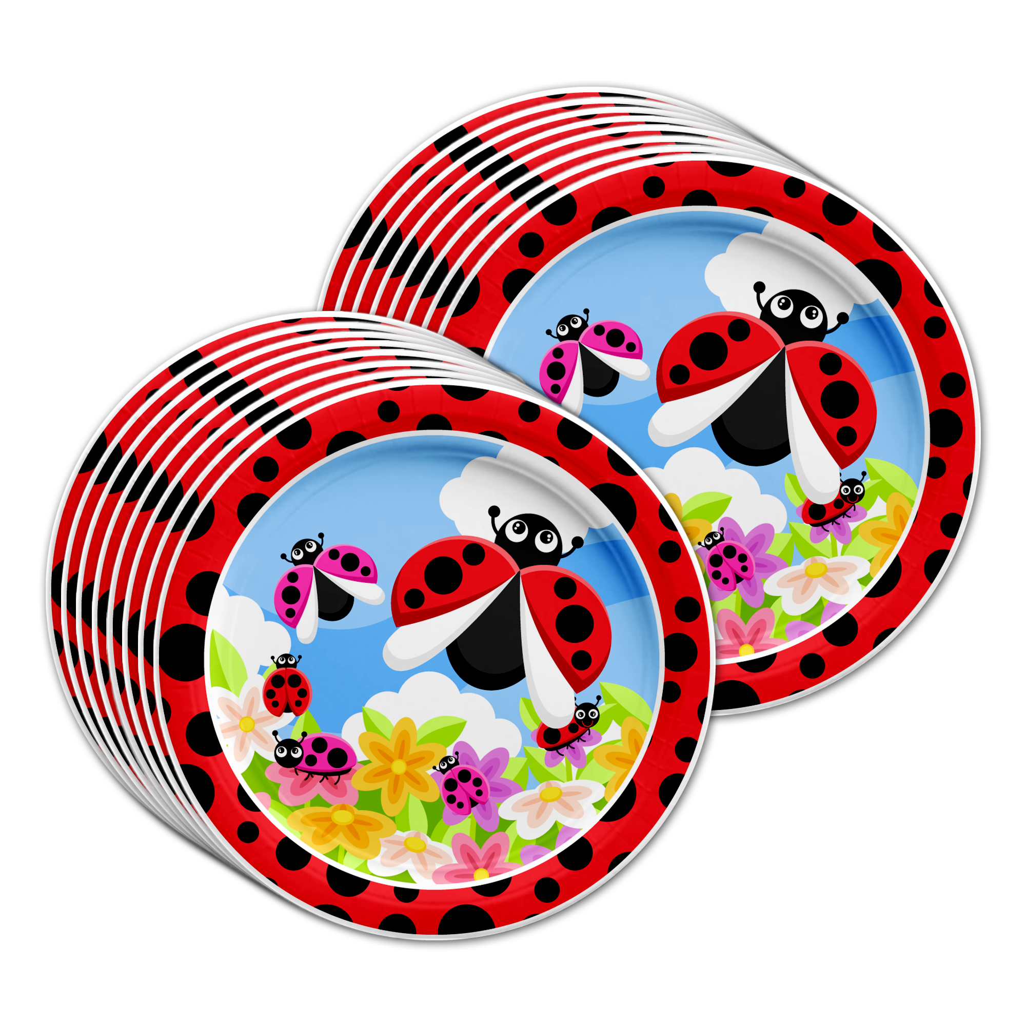 Little Lady Bug Birthday Party Tableware Kit For 16 Guests - BirthdayGalore.com