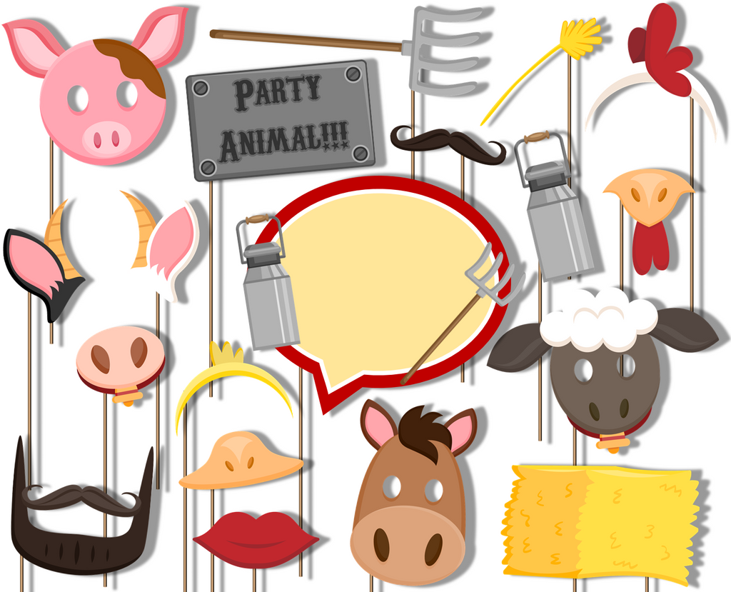 Farm Animals Barnyard Photo Booth Props 20pcs Assembled